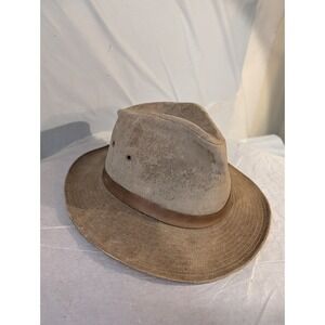 Eddie Bauer Safari Fedora Men Large Brown Genuine Leather Suede Hat Pre-Owned